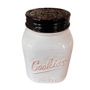 Farmhouse Ceramic Mason Jar Cookie Jar White Distressed Vintage Country Kitchen